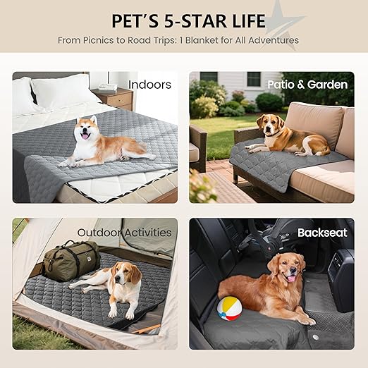 WAGNESTG 3X Stronger Waterproof Pet Blanket, Scratch Proof Furniture Protector for Dogs Cats, Reversible Cover 52x82 Inch, Dark Grey/Light Grey