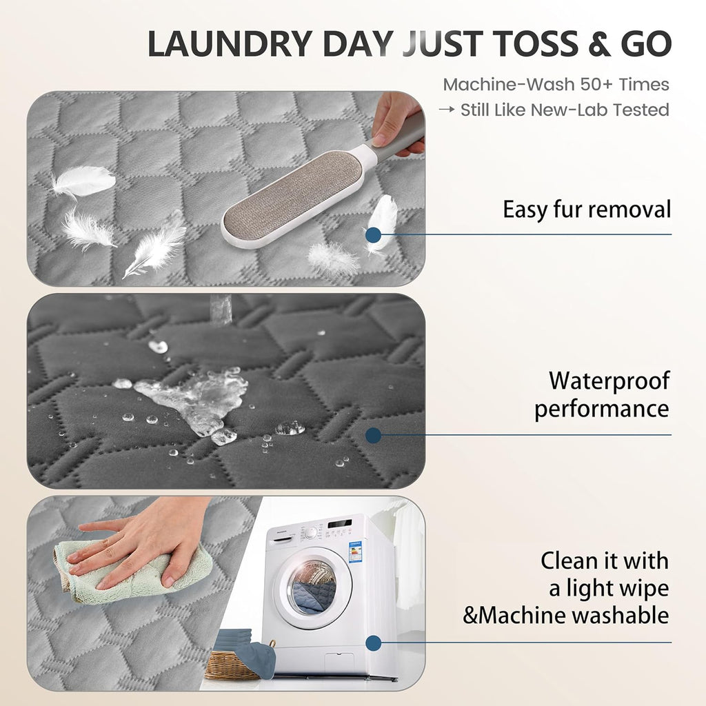 WAGNESTG 3X Stronger Waterproof Pet Blanket, Scratch Proof Furniture Protector for Dogs Cats, Reversible Cover 52x82 Inch, Dark Grey/Light Grey