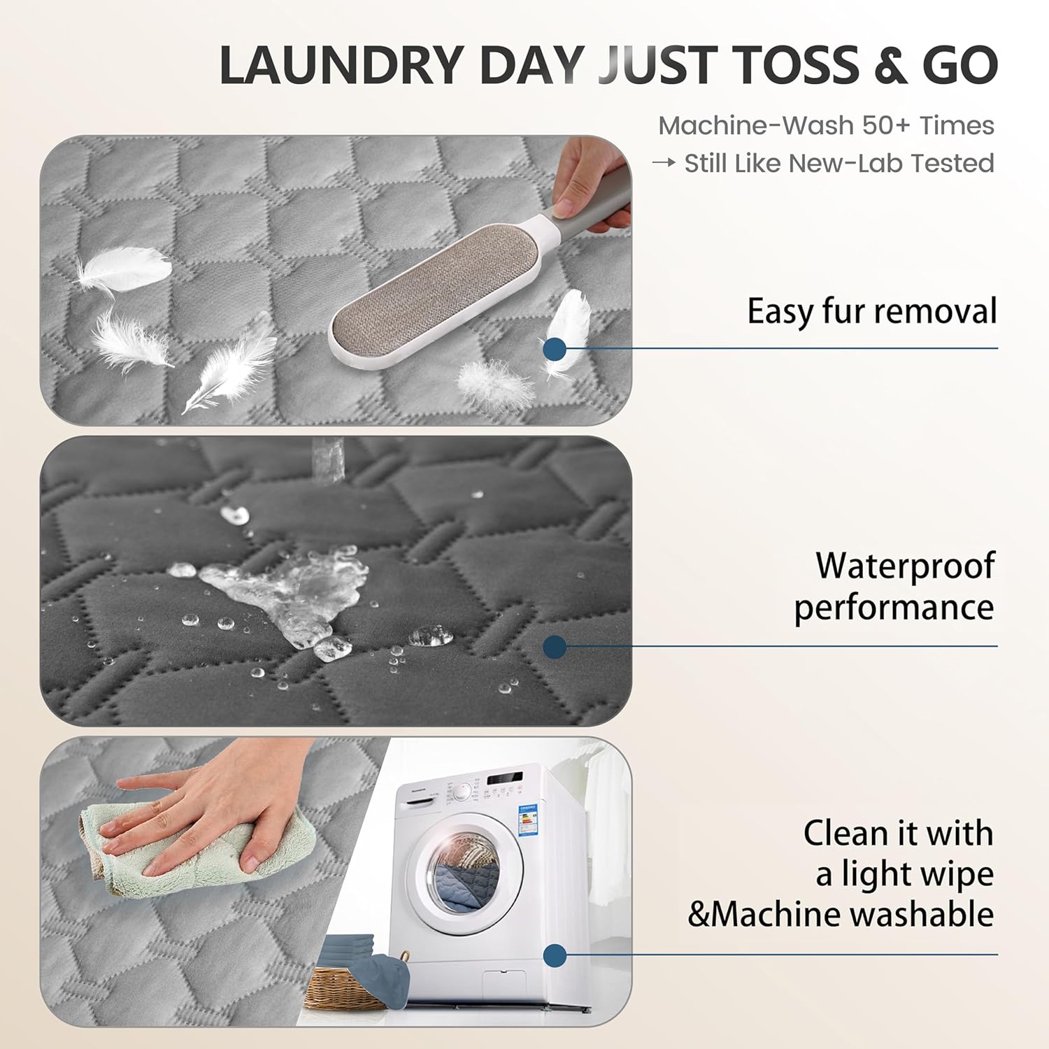 WAGNESTG 3X Stronger Waterproof Pet Blanket, Scratch Proof Furniture Protector for Dogs Cats, Reversible Cover 52x82 Inch, Dark Grey/Light Grey