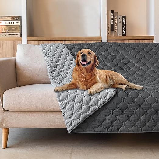 WAGNESTG 3X Stronger Waterproof Pet Blanket, Scratch Proof Furniture Protector for Dogs Cats, Reversible Cover 52x82 Inch, Dark Grey/Light Grey