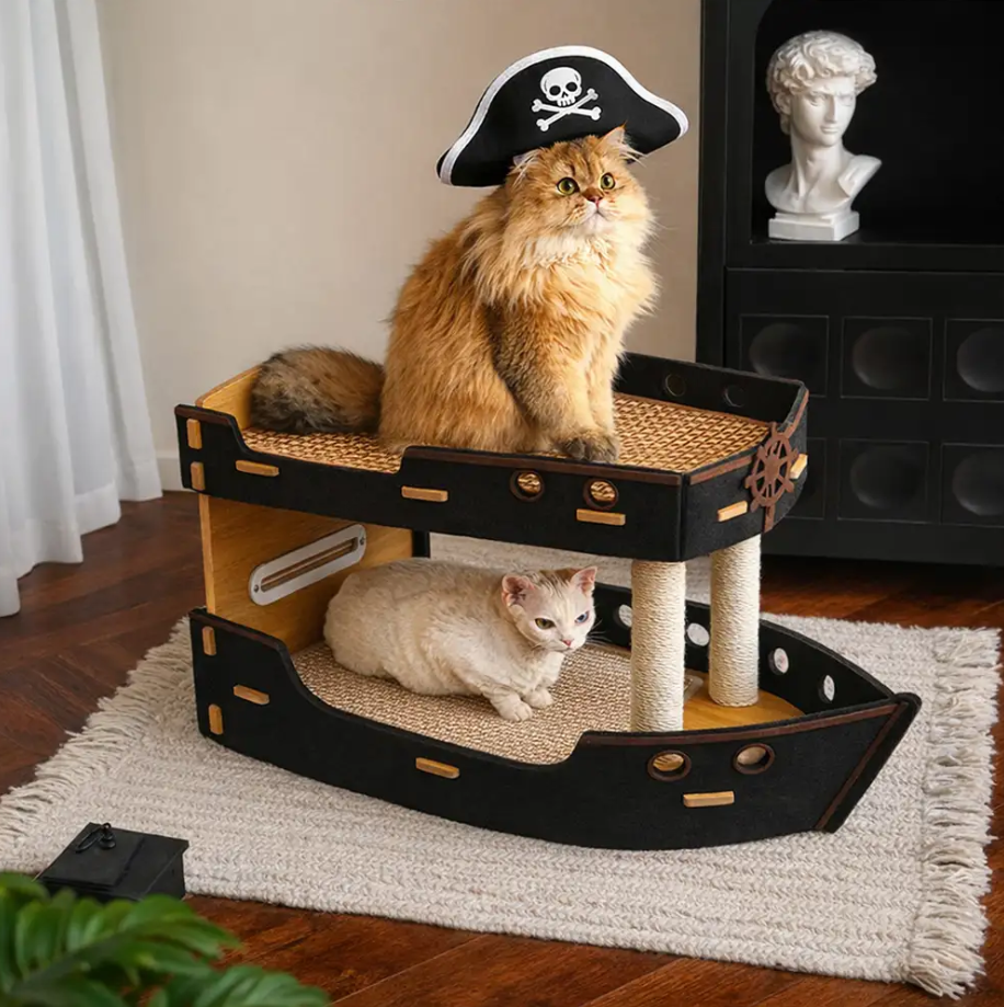 WAGNESTG  Pirate Ship Sisal Scratch-resistant Double-Layer Cat Bed Cat Scratching Board