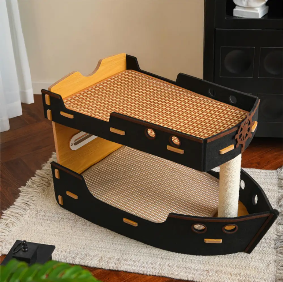 WAGNESTG  Pirate Ship Sisal Scratch-resistant Double-Layer Cat Bed Cat Scratching Board