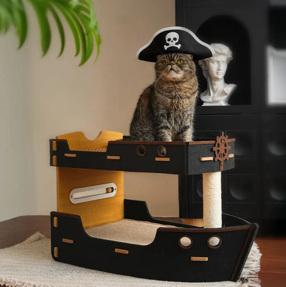 WAGNESTG  Pirate Ship Sisal Scratch-resistant Double-Layer Cat Bed Cat Scratching Board