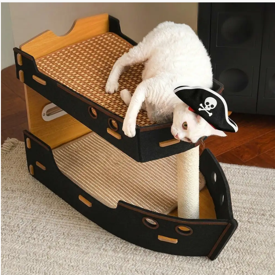 WAGNESTG  Pirate Ship Sisal Scratch-resistant Double-Layer Cat Bed Cat Scratching Board