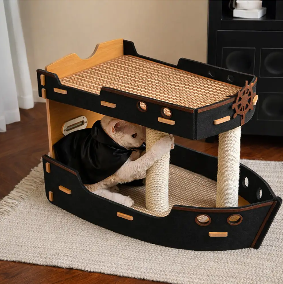 WAGNESTG  Pirate Ship Sisal Scratch-resistant Double-Layer Cat Bed Cat Scratching Board