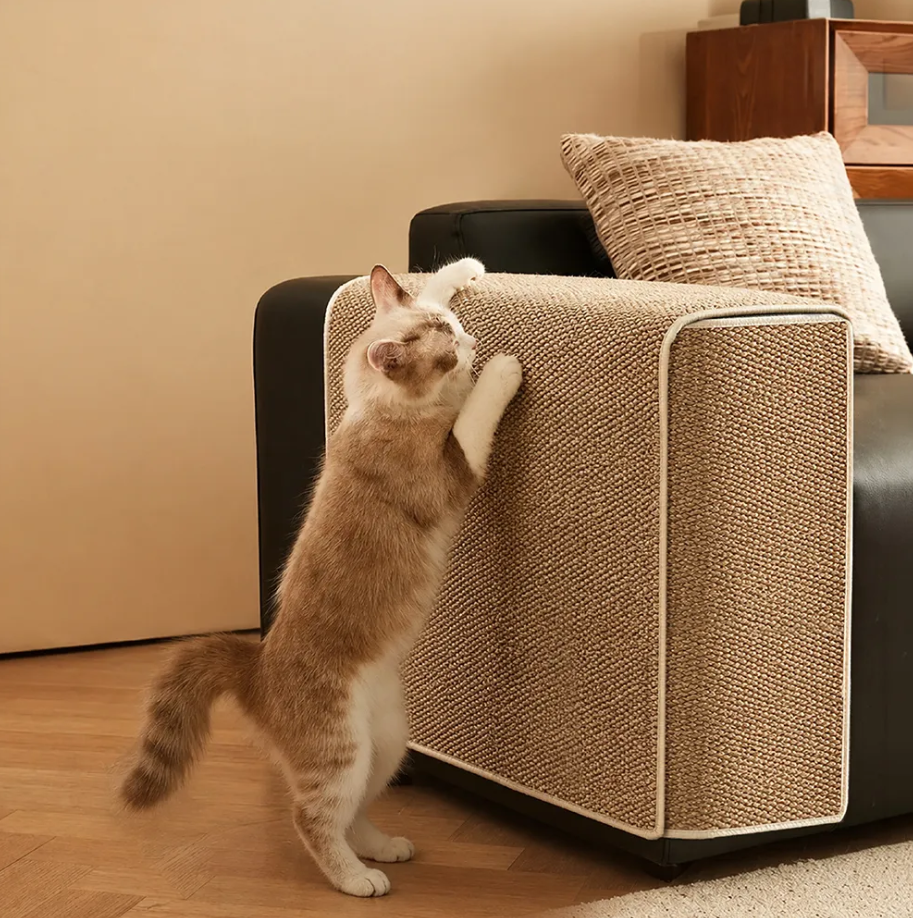 WAGNESTG  Adjustable Faux Sisal Scratch-Resistant Sofa Armrest Protector Cover for Cats