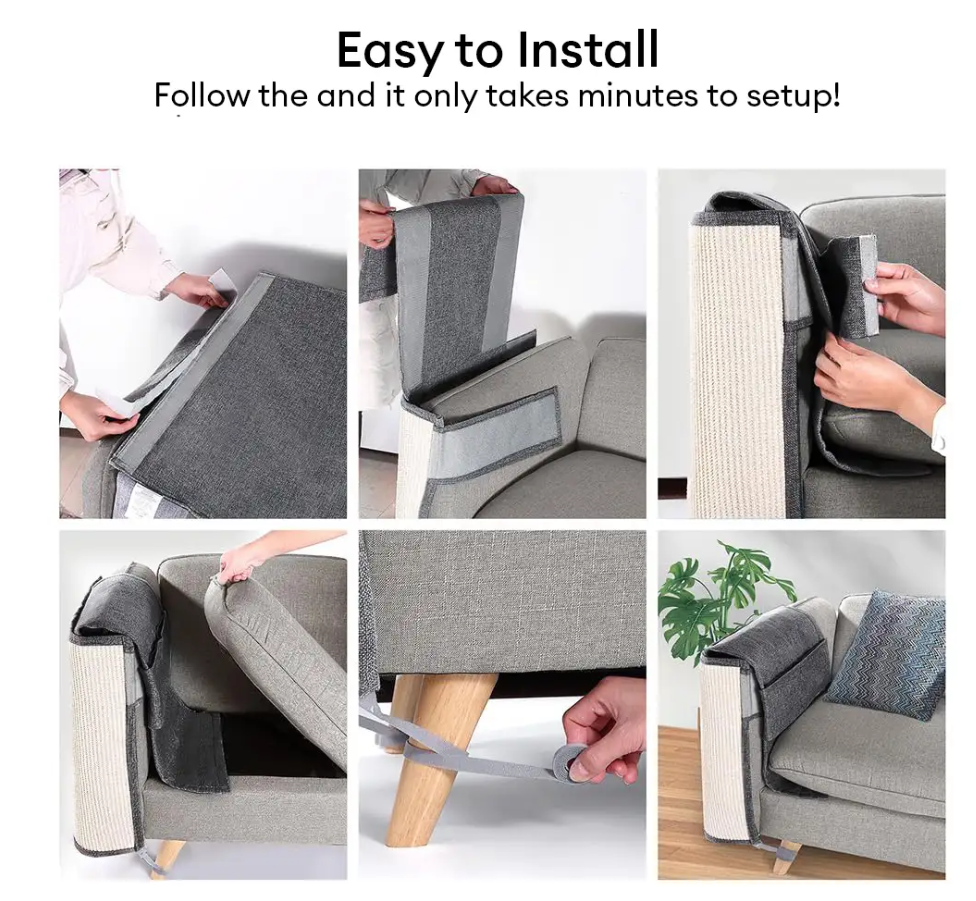 WAGNESTG  Fully Wrapped Cat Scratcher Mat Faux Sisal Sofa Armrest Protection for Cats