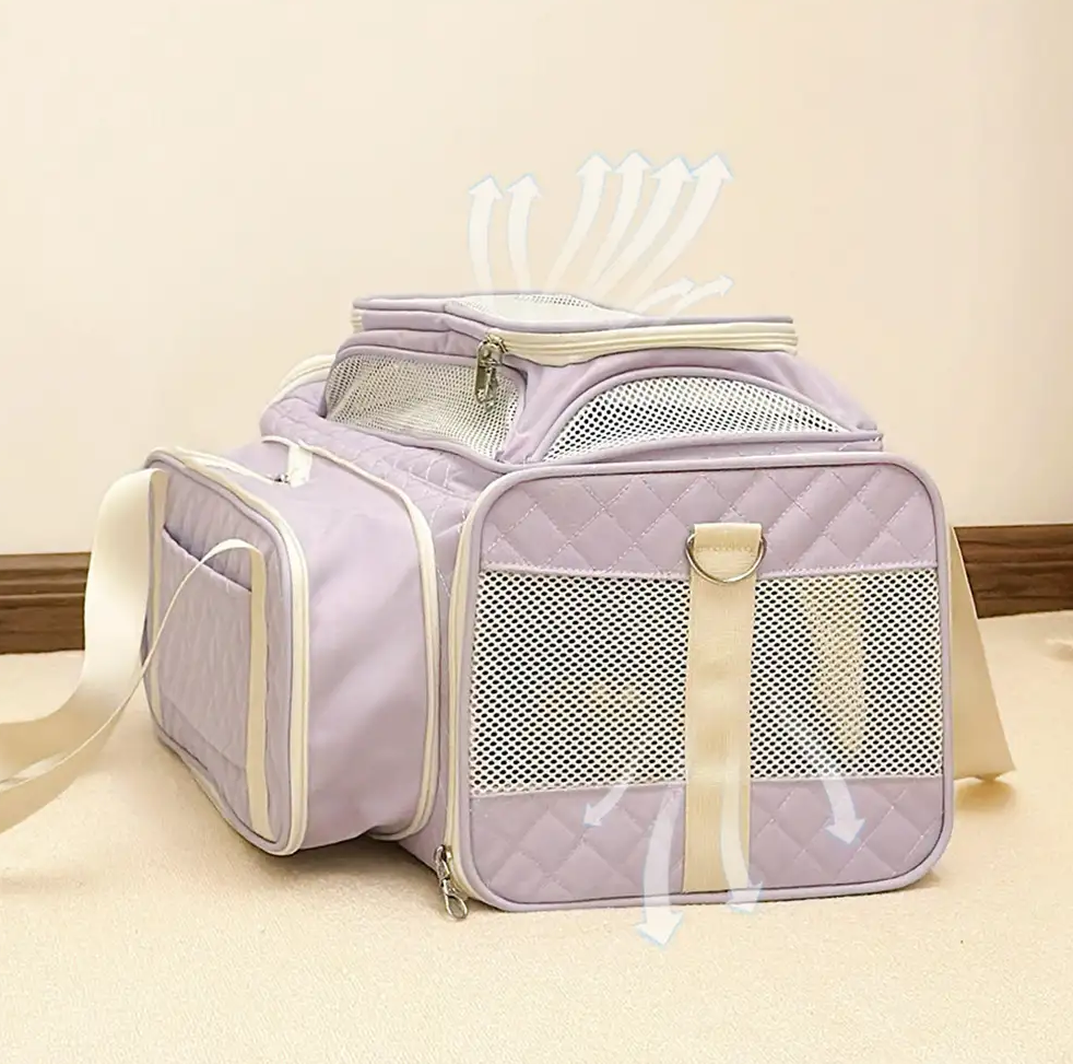 WAGNESTG  Classic Diamond Pattern Portable Cat Carrier Large-Capacity Expandable Pet Carrier Bag