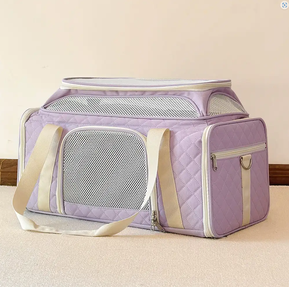 WAGNESTG  Classic Diamond Pattern Portable Cat Carrier Large-Capacity Expandable Pet Carrier Bag
