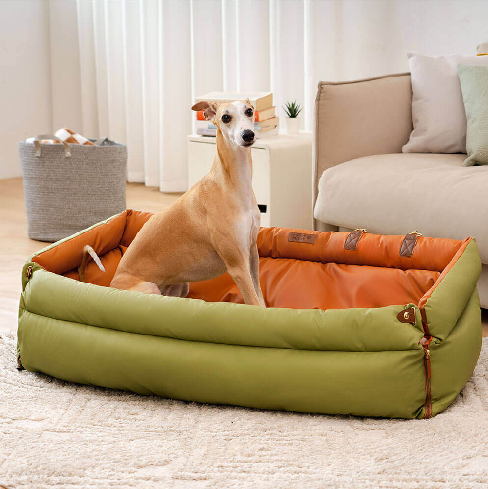 WAGNESTG  Large Deluxe Faux Leather Dog Car Seat Booster Bed