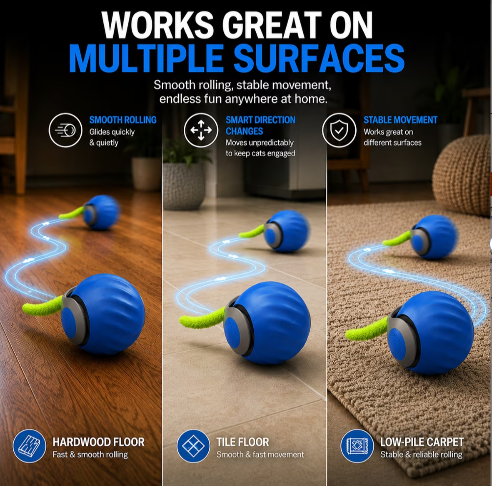 WAGNESTG  Smart Fast Rolling Ball Cat Toy, Blue