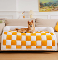 WAGNESTG  Cream Square Plaid Cozy Dog Mat Furniture Protector Cover