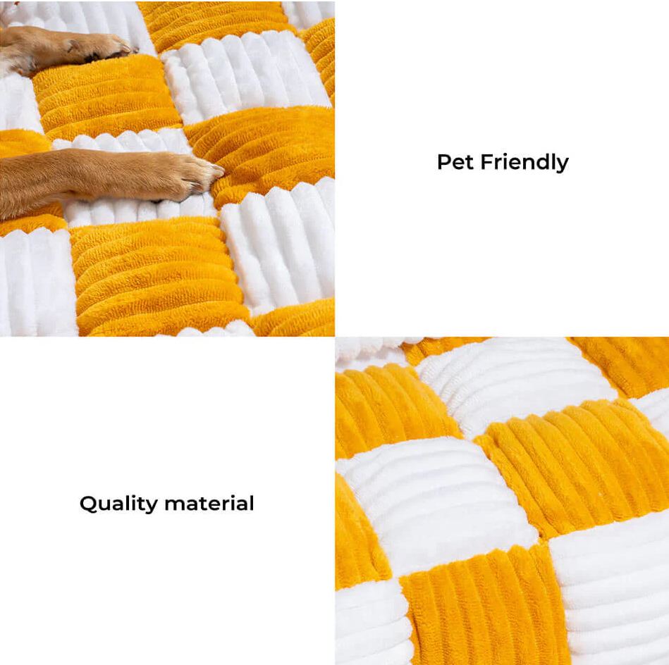 WAGNESTG  Cream Square Plaid Cozy Dog Mat Furniture Protector Cover
