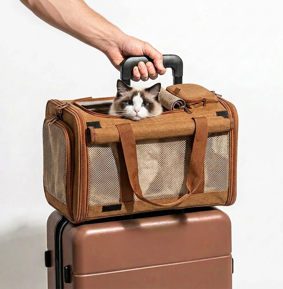 WAGNESTG  Airline Approved Portable Breathable Expandable Large-Capacity Cat Carrier Bag - Travel Nest
