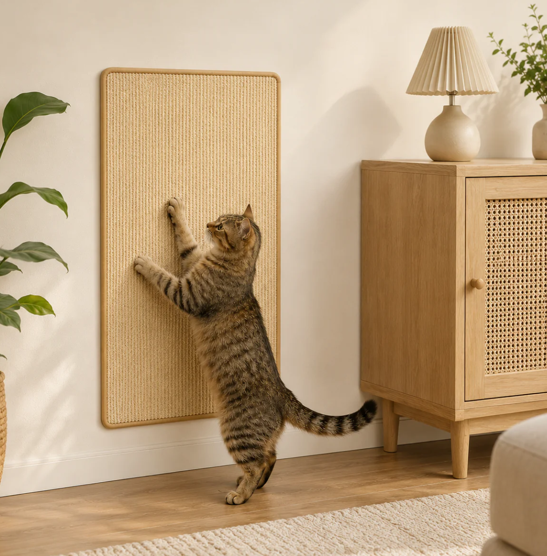 WAGNESTG  Faux Sisal Cat Scratcher Mat Sofa Protector with Velcro Tape