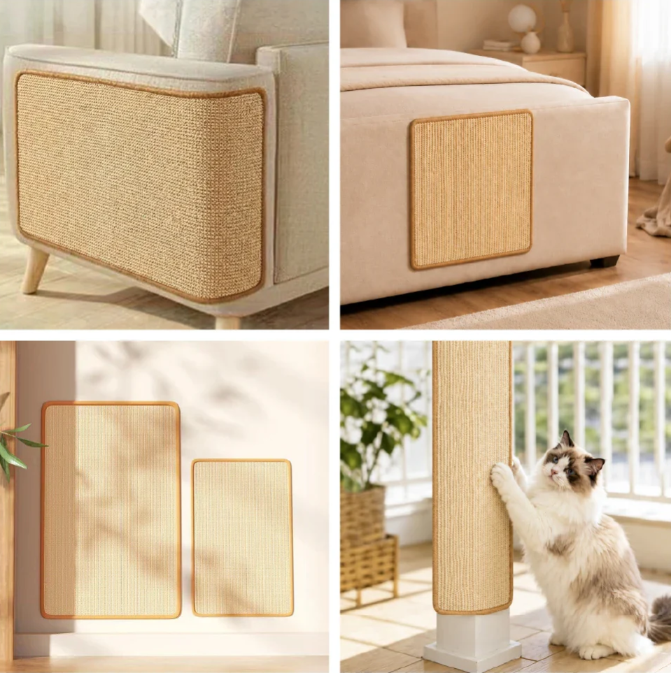 WAGNESTG  Faux Sisal Cat Scratcher Mat Sofa Protector with Velcro Tape