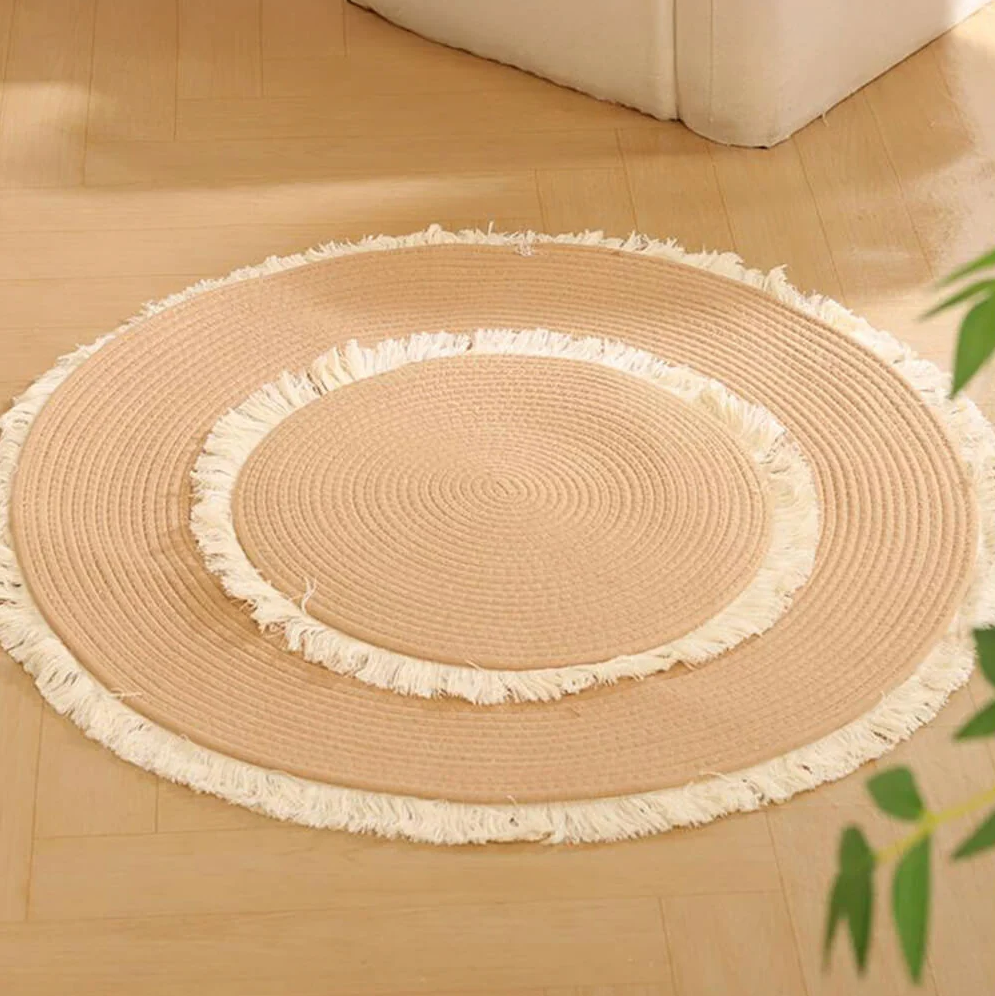WAGNESTG  Nordic Handwoven Durable Cat Scratch Mat Rug with Fringe