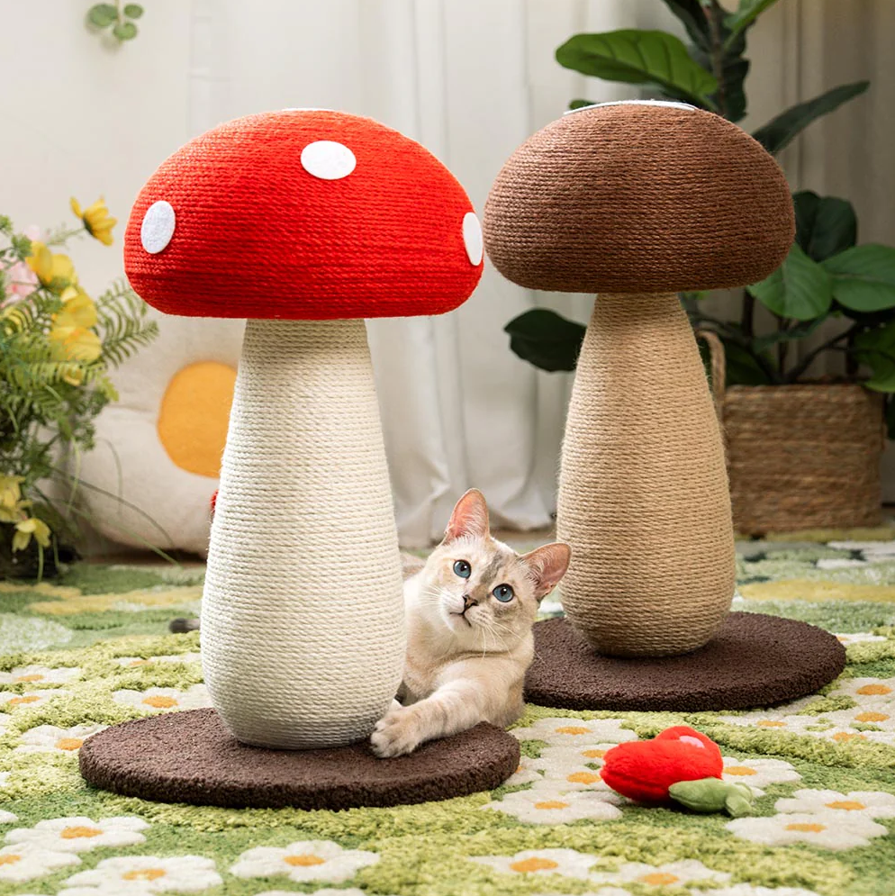 WAGNESTG  Handcrafted Mushroom-Shaped Natural Sisal Scratching Post for Large Cats