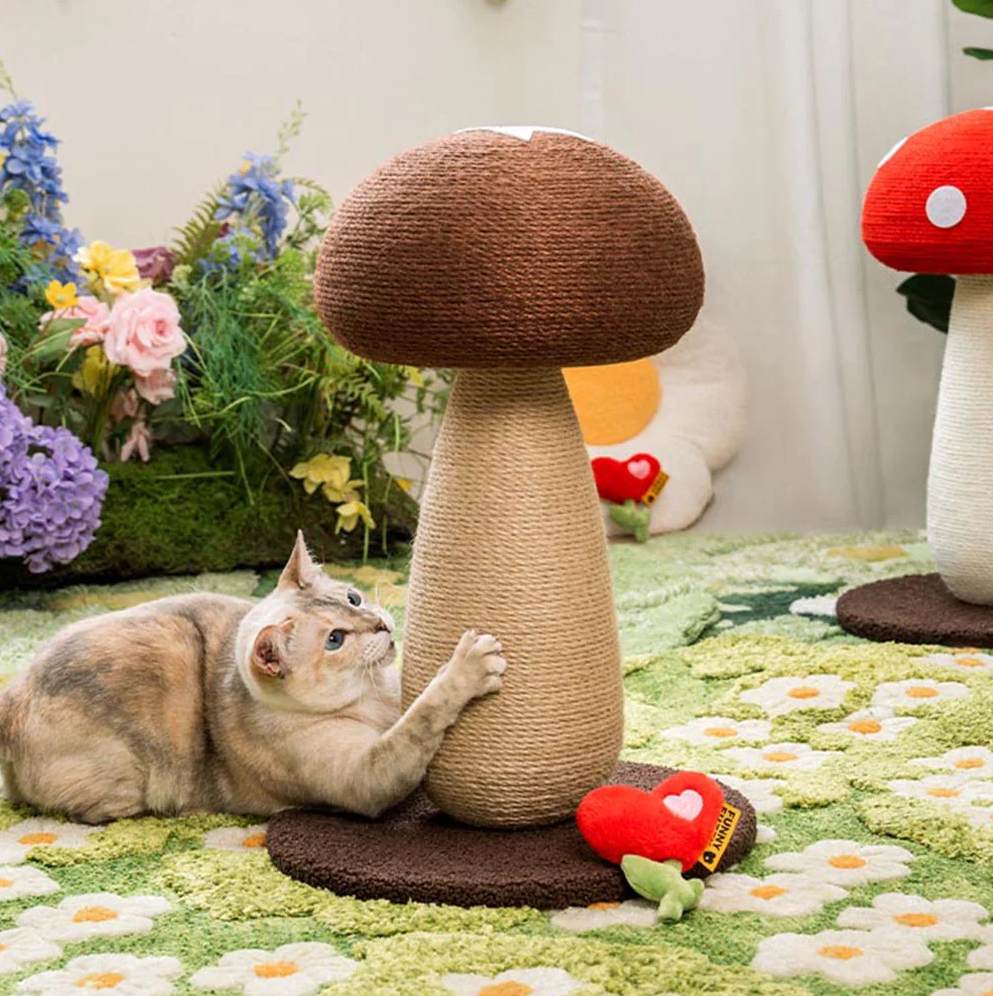 WAGNESTG  Handcrafted Mushroom-Shaped Natural Sisal Scratching Post for Large Cats