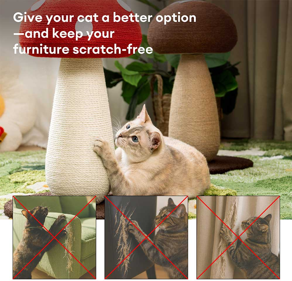 WAGNESTG  Handcrafted Mushroom-Shaped Natural Sisal Scratching Post for Large Cats