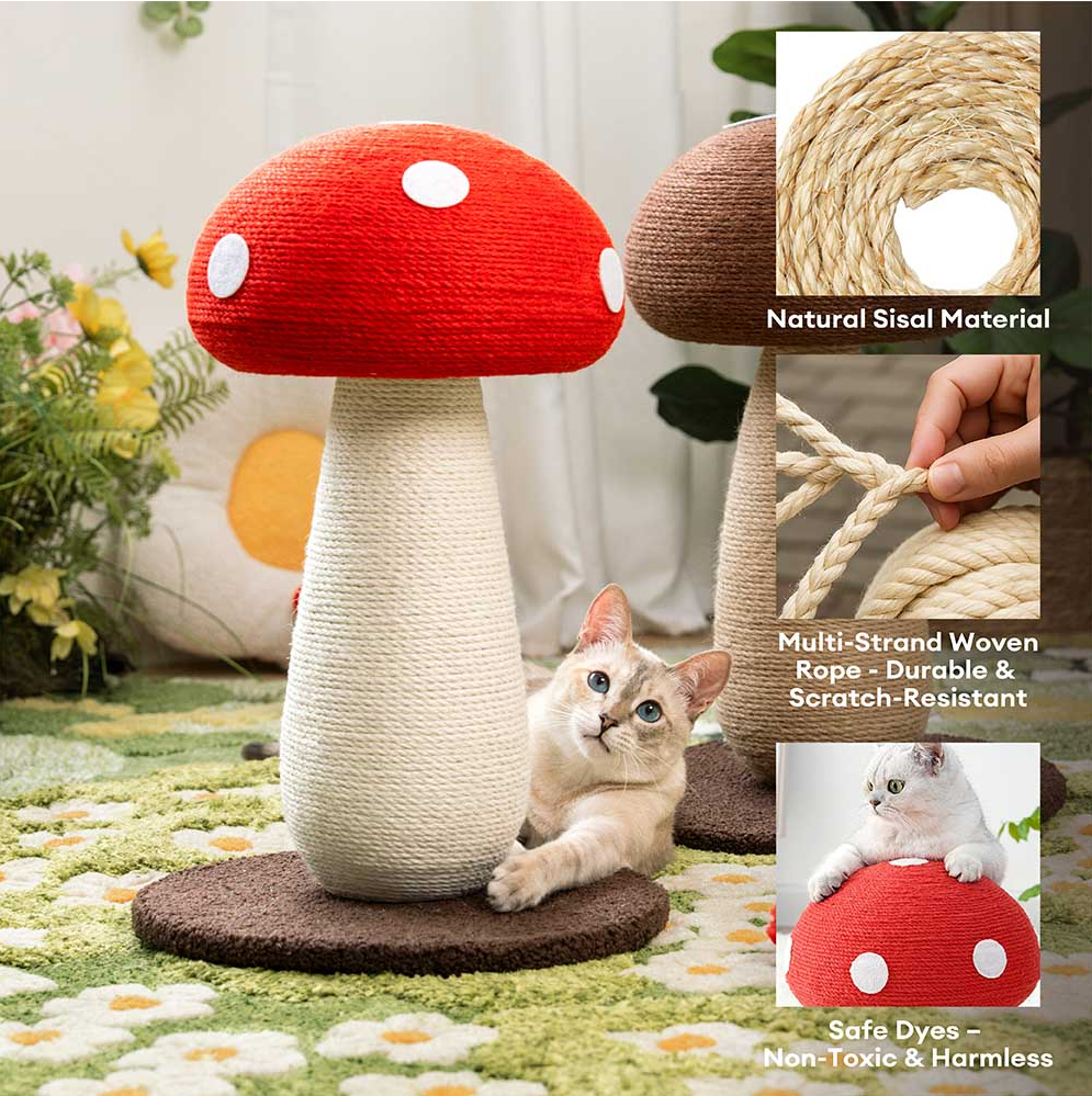 WAGNESTG  Handcrafted Mushroom-Shaped Natural Sisal Scratching Post for Large Cats