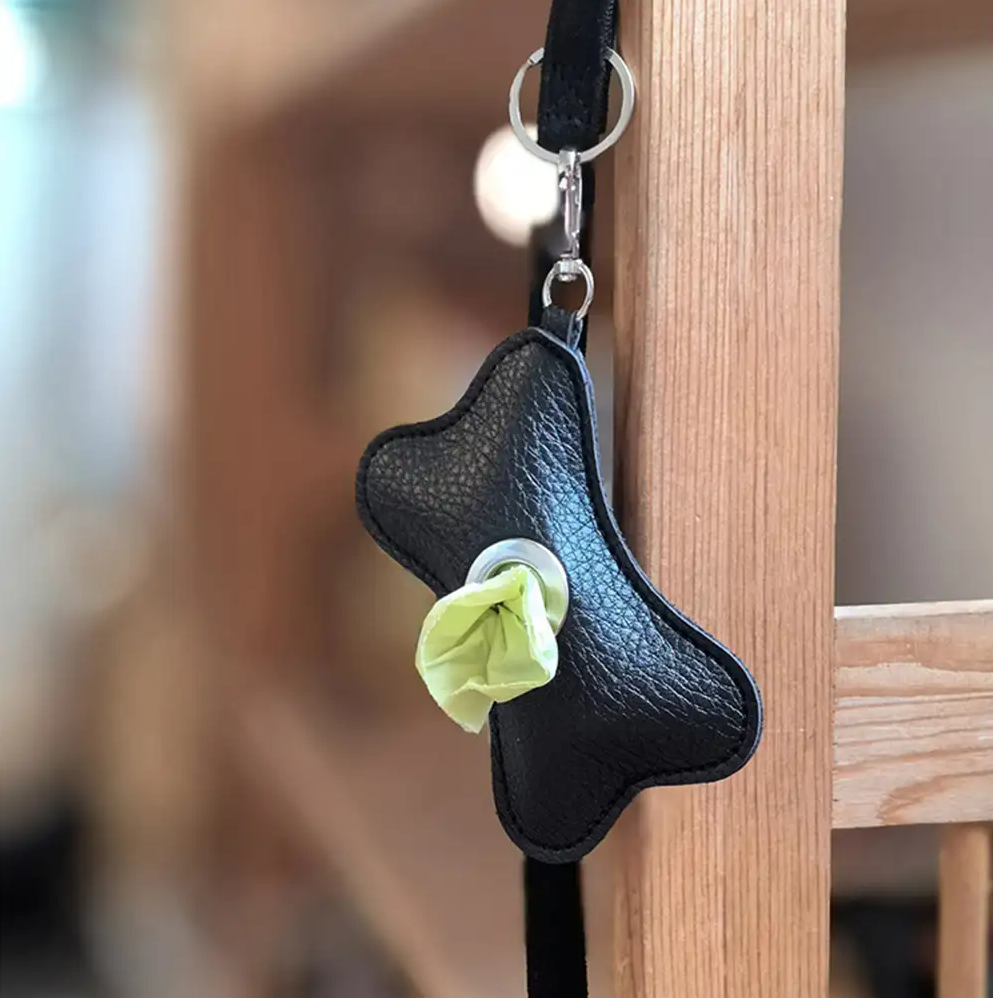 WAGNESTG  Bone-shaped Portable PU Leather Dog Poop Bag Dispenser