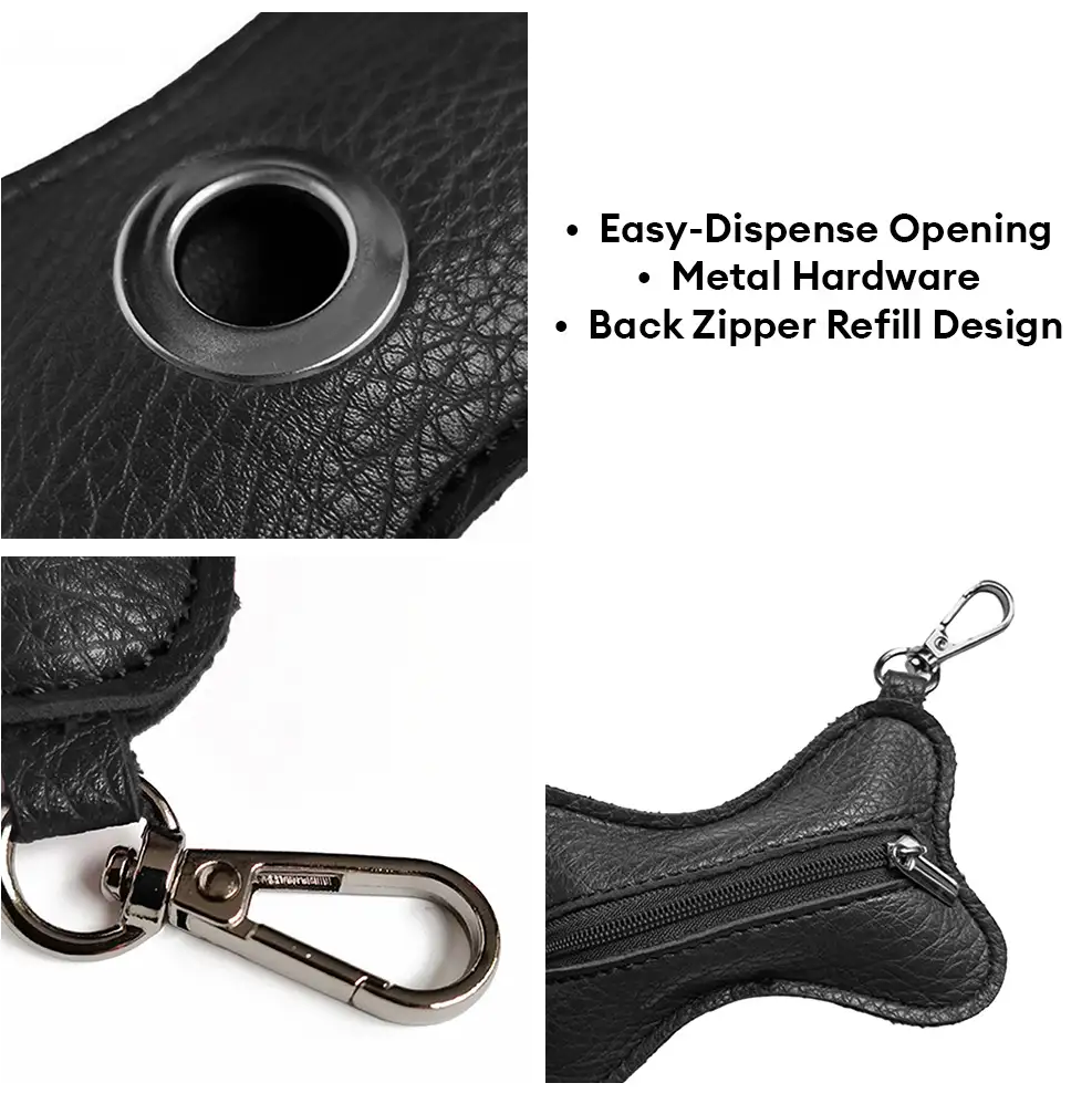 WAGNESTG  Bone-shaped Portable PU Leather Dog Poop Bag Dispenser