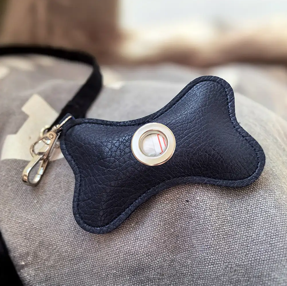 WAGNESTG  Bone-shaped Portable PU Leather Dog Poop Bag Dispenser