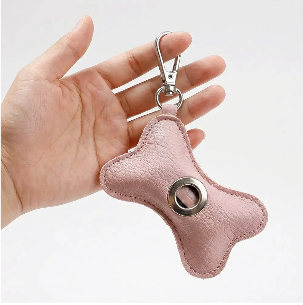 WAGNESTG  Bone-shaped Portable PU Leather Dog Poop Bag Dispenser
