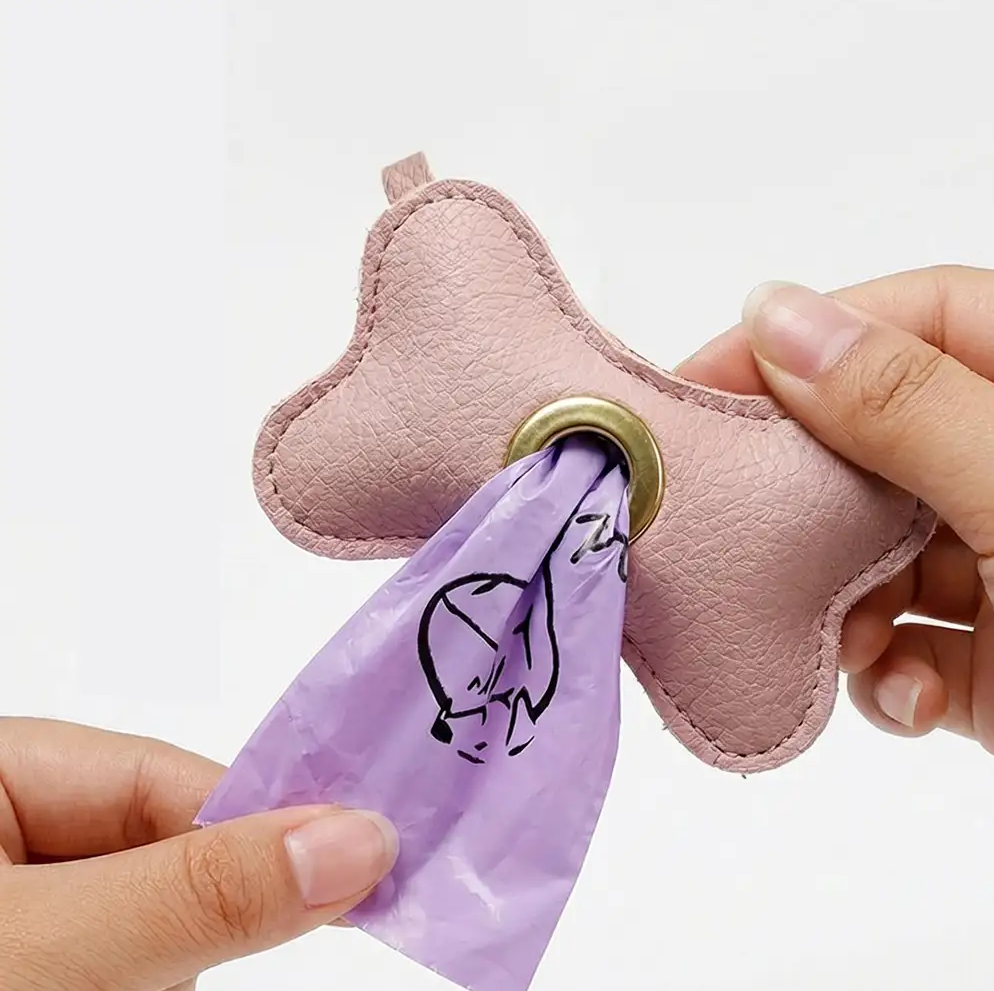 WAGNESTG  Bone-shaped Portable PU Leather Dog Poop Bag Dispenser
